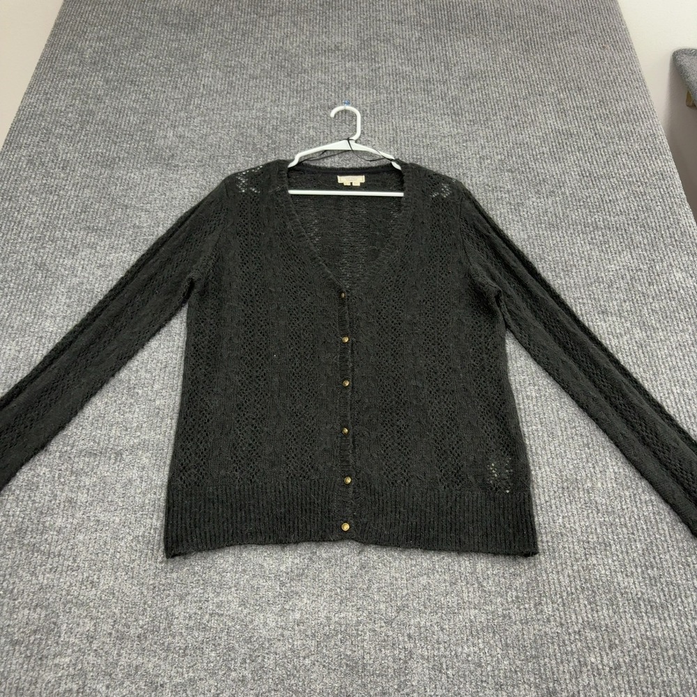 Fat Face Cardigan Womens 12 Black Alpaca Blend Open Knit V Neck Boho Casual